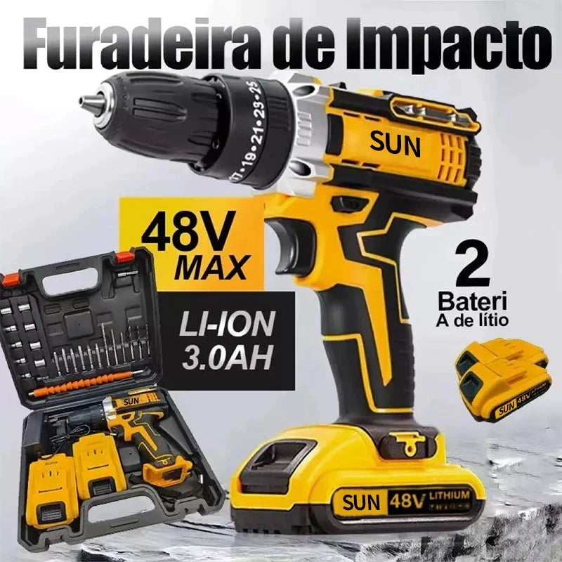Furadeira Parafusadeira 48V Impacto Sem Fio + Kit Completo com Maleta | LMR Ferramentas