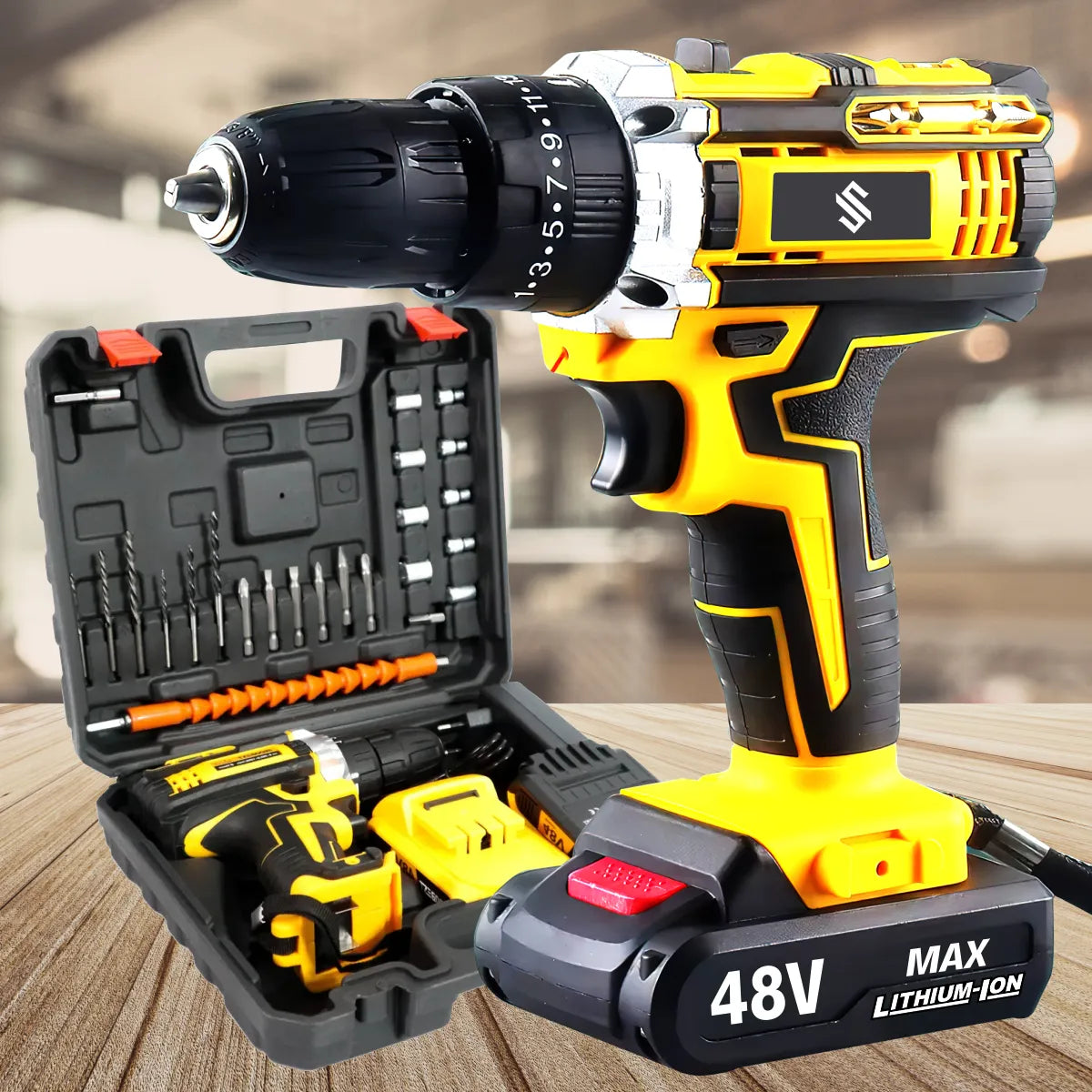Furadeira Parafusadeira 48V Impacto + 2 Baterias e Kit Completo com Eixo Flexível | LMR Ferramentas