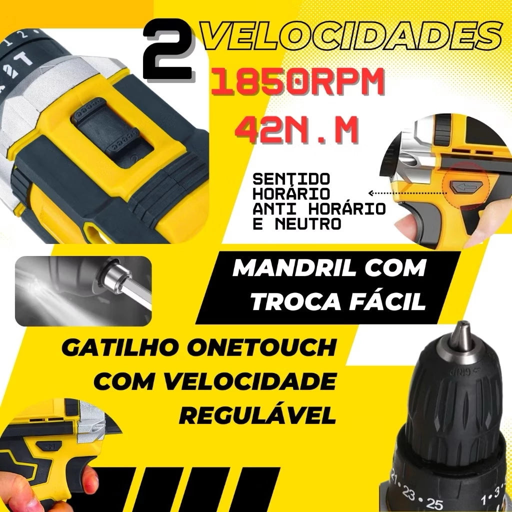 Furadeira Parafusadeira Impacto 18V/21V/48V com ou sem Maleta + Bateria | LMR Ferramentas