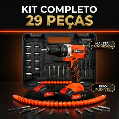 Furadeira Parafusadeira Impacto 21V 120Nm Profissional Kit 29 Peças + 2 Baterias | LMR Ferramentas