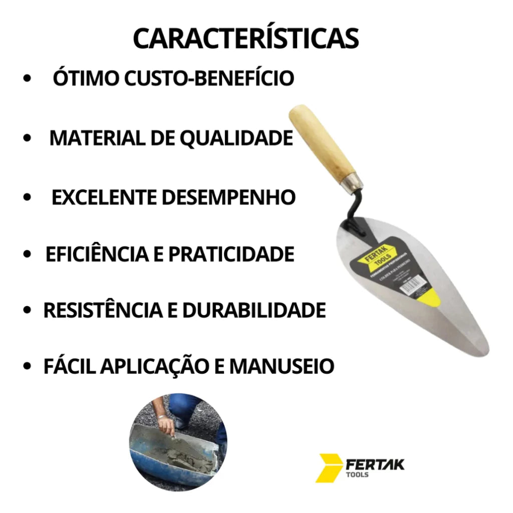 Kit Colher de Pedreiro 8", 9" e 10" Aço Carbono Reforçado Fertak | LMR Ferramentas