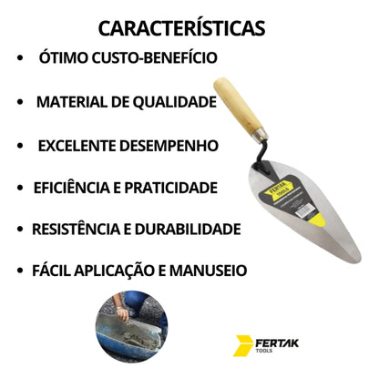 Kit Colher de Pedreiro 8", 9" e 10" Aço Carbono Reforçado Fertak | LMR Ferramentas