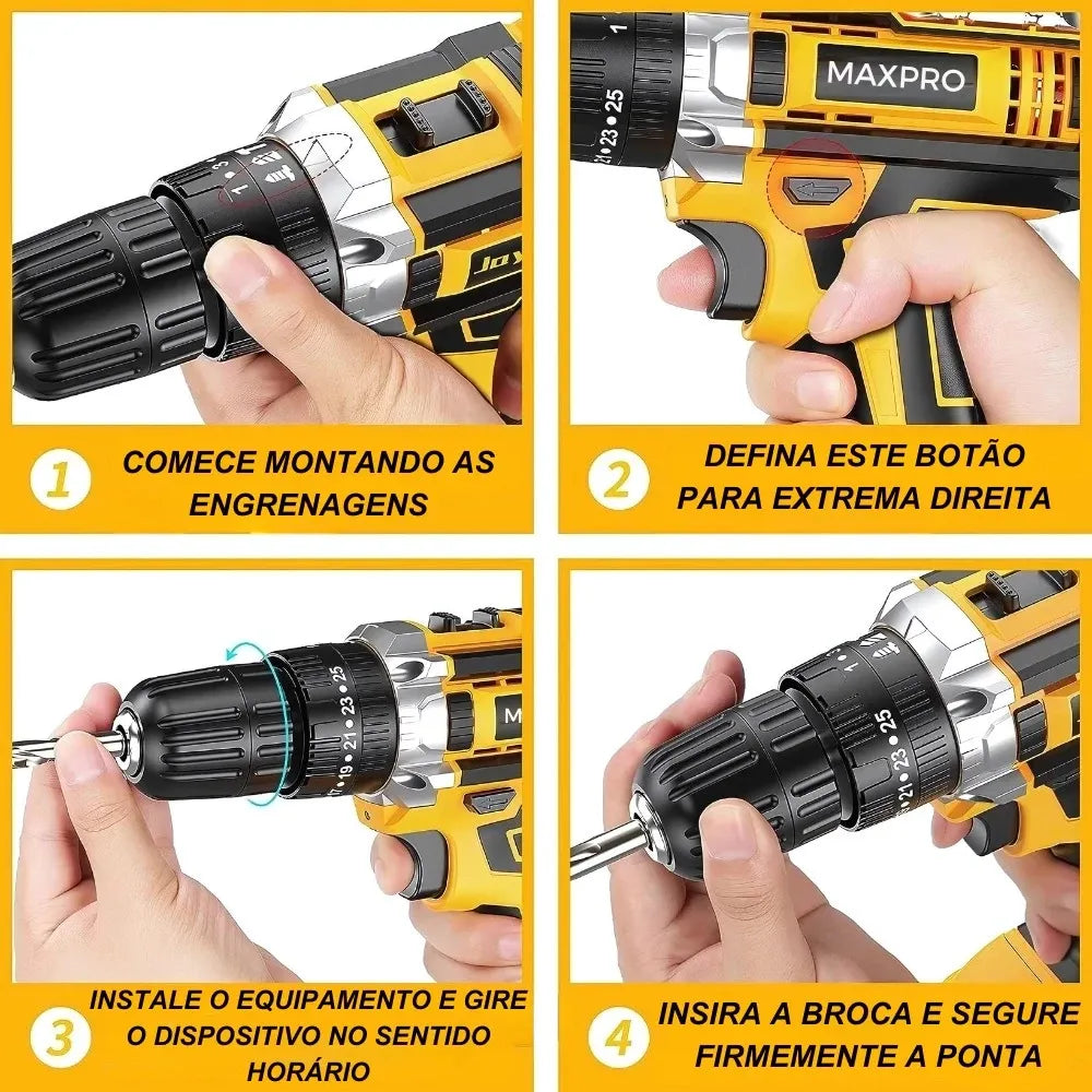 Furadeira Parafusadeira 48V Sem Fio com 2 Baterias + Kit Completo | LMR Ferramentas