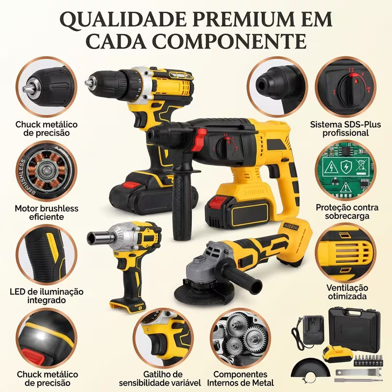 Kit Brushless 4 em 1 68V Sem Fio com 2 Baterias | LMR Ferramentas