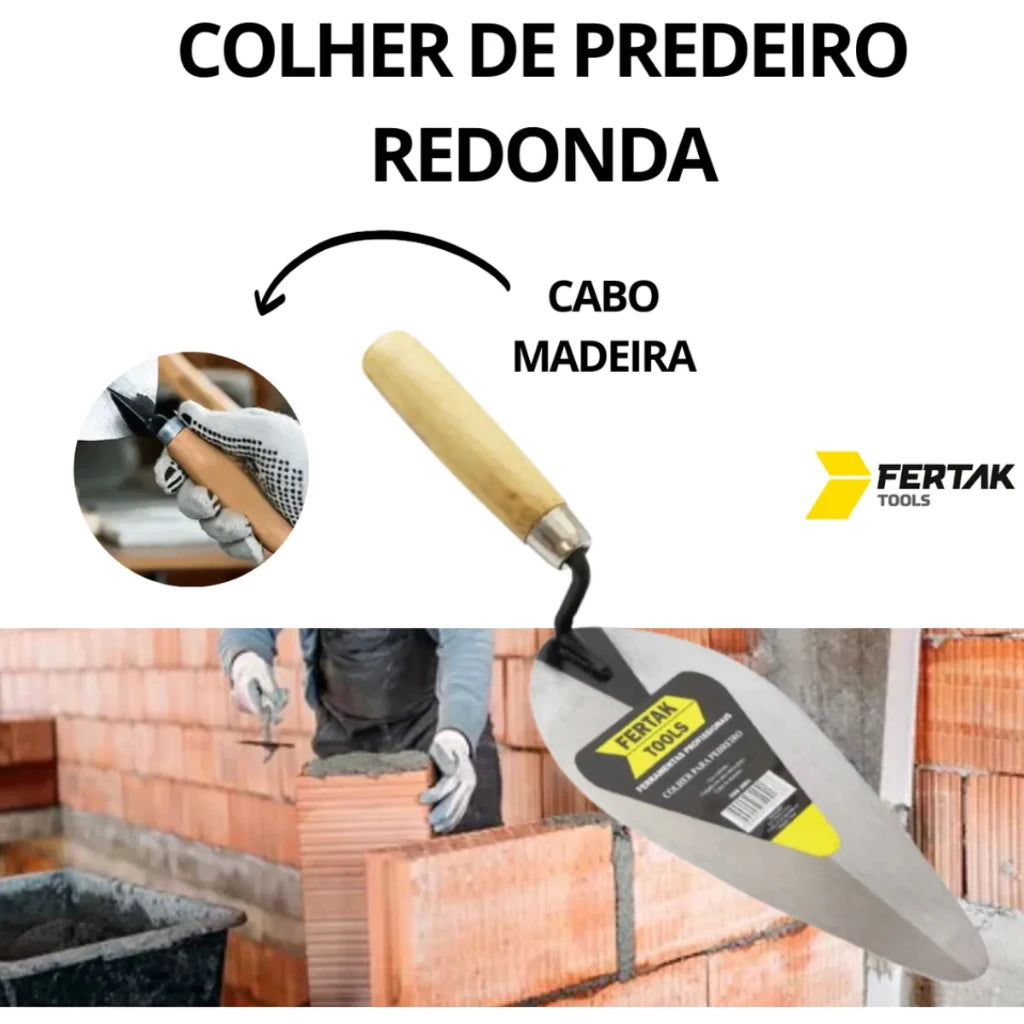 Kit Colher de Pedreiro 8", 9" e 10" Aço Carbono Reforçado Fertak | LMR Ferramentas