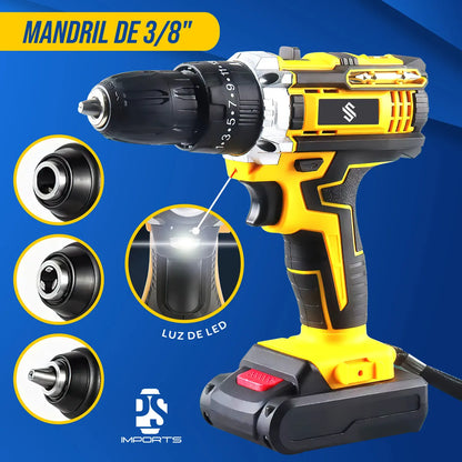 Furadeira Parafusadeira 48V Impacto + 2 Baterias e Kit Completo com Eixo Flexível | LMR Ferramentas