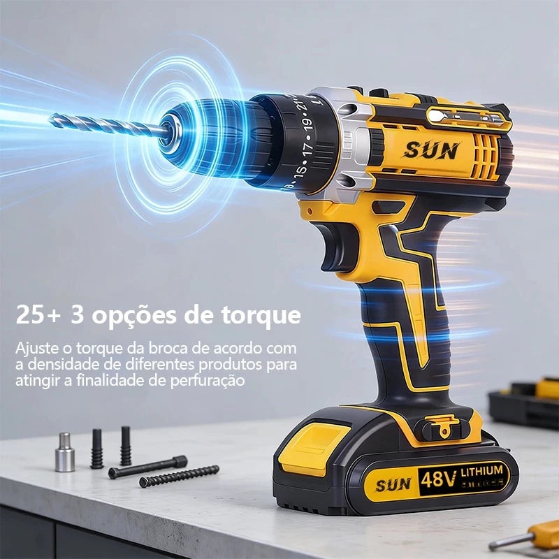 Furadeira Parafusadeira 48V Impacto Sem Fio + Kit Completo com Maleta | LMR Ferramentas