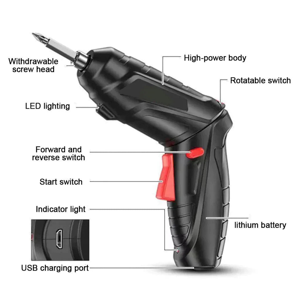 Parafusadeira Elétrica Sem Fio 4,8V Kit 48 Peças com Maleta e USB | LMR Ferramentas
