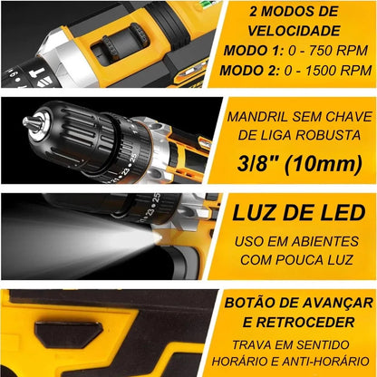 Furadeira Parafusadeira 48V Sem Fio com 2 Baterias + Kit Completo | LMR Ferramentas