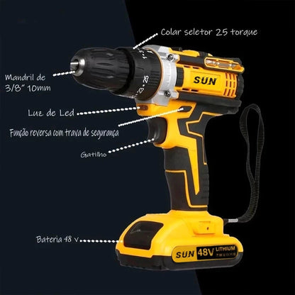 Furadeira Parafusadeira 48V Impacto Sem Fio + Kit Completo com Maleta | LMR Ferramentas