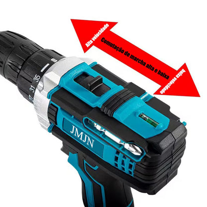 Furadeira Parafusadeira 21V Sem Fio com Kit 118 Peças + 2 Baterias | LMR Ferramentas