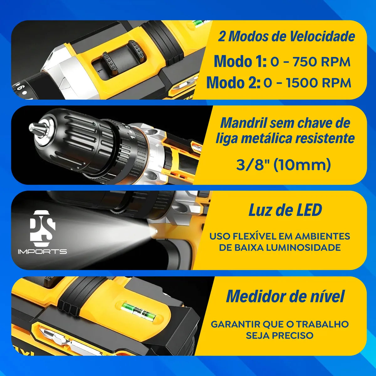 Furadeira Parafusadeira 48V Impacto + 2 Baterias e Kit Completo com Eixo Flexível | LMR Ferramentas