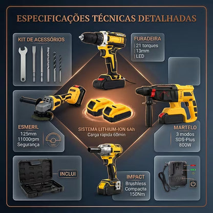 Kit Brushless 4 em 1 68V Sem Fio com 2 Baterias | LMR Ferramentas