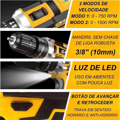 Furadeira Parafusadeira 48V Impacto Sem Fio + Kit Completo com Maleta | LMR Ferramentas