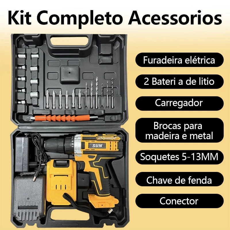 Furadeira Parafusadeira 48V Impacto Sem Fio + Kit Completo com Maleta | LMR Ferramentas