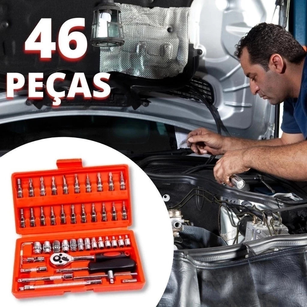 Jogo de Soquetes 46 Peças com Catraca Reversível e Maleta Completa | LMR Ferramentas