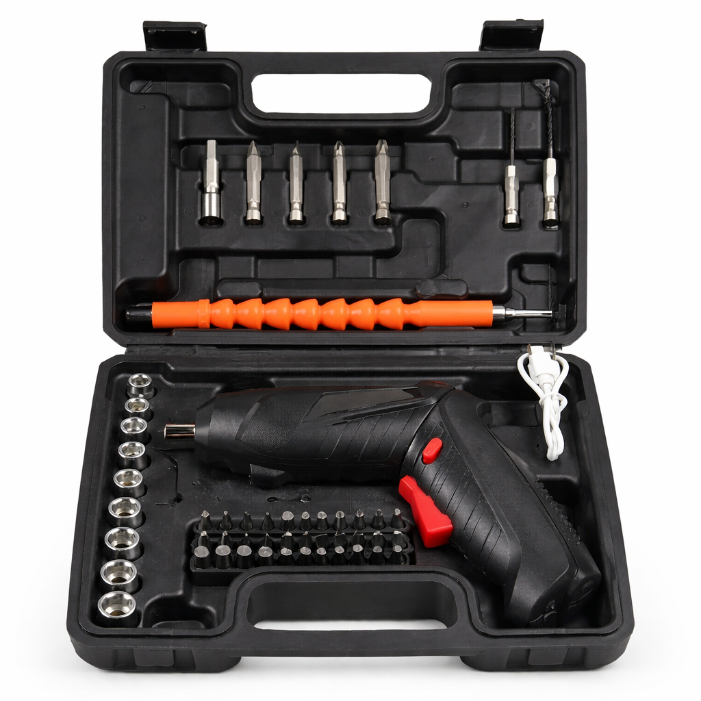 Parafusadeira Elétrica Sem Fio 4,8V Kit 48 Peças com Maleta e USB | LMR Ferramentas